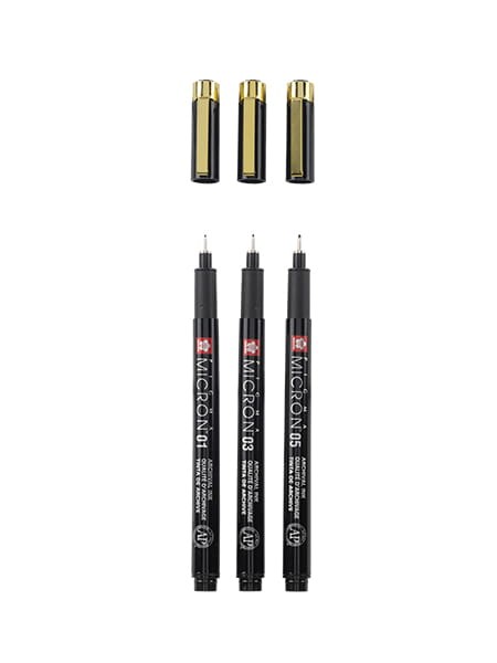 Pisaki Pigma Micron Fineliners Black &amp; Gold Edition 3 szt