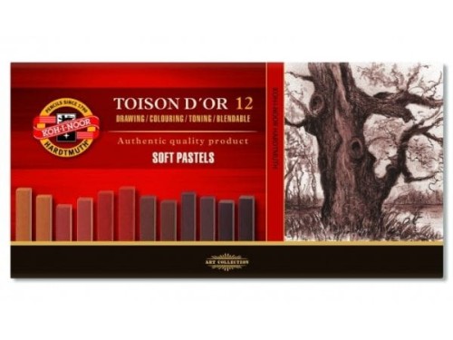 Pastele suche TOISON D'OR Koh-I-Noor 12 szt - odcienie brązu 