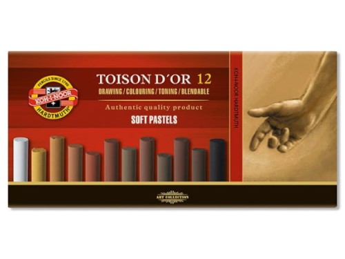 Pastele suche TOISON D'OR Koh-I-Noor 12 szt - odcienie brązu 