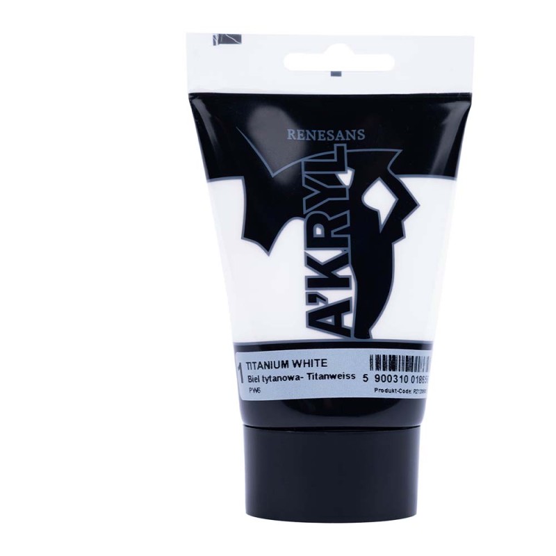 Farba akrylowa Renesans A'kryl 100 ml - 01 Biel Tytanowa
