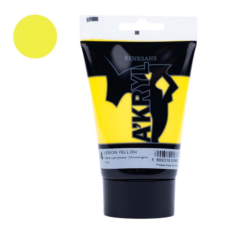 Farba akrylowa Renesans A'kryl 100 ml - 04 Żółta Cytrynowa