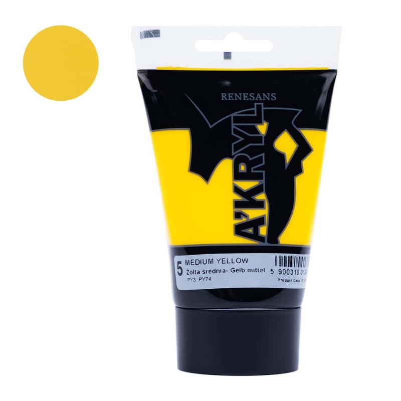 Farba akrylowa Renesans A'kryl 100 ml - 05 Żółta Średnia