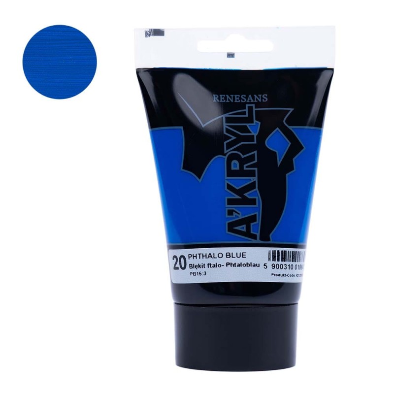Farba akrylowa Renesans A'kryl 100 ml - 20 Błękit ftalo (Cyan)