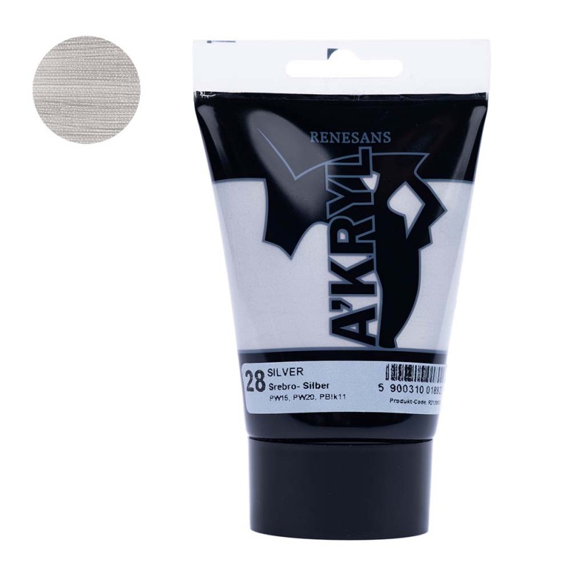 Farba akrylowa Renesans A'kryl 100 ml - 28 Srebro
