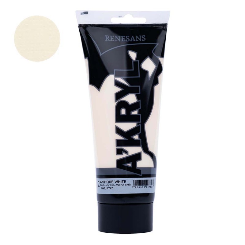 Farba akrylowa Renesans A'kryl 200ml - 02 Biel Antyczna