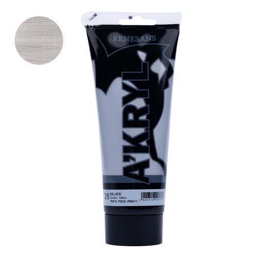 Farba akrylowa Renesans A'kryl 200 ml - 28 Srebro
