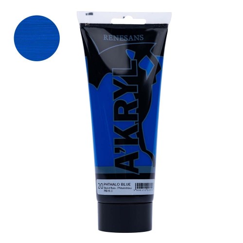 Farba akrylowa Renesans A'kryl 200 ml - 20 Błękit ftalo (Cyan)