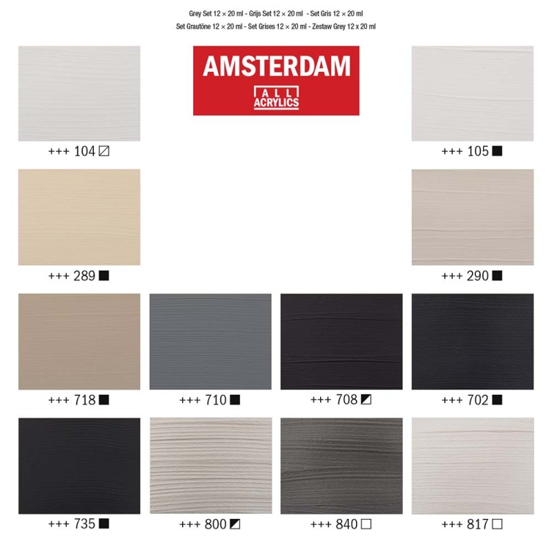 Zestaw farb akrylowych Amsterdam Grey 12 x 20 ml