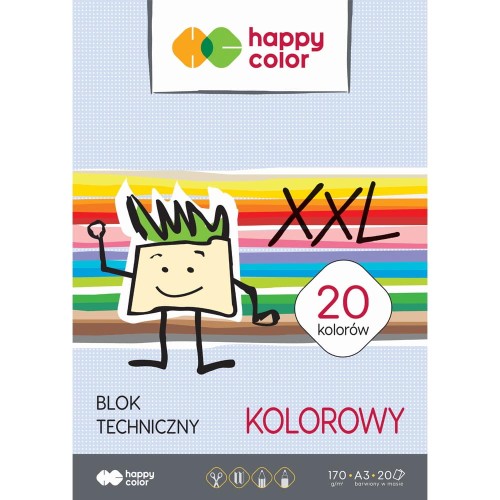 Blok techniczny kolorowy Happy Color XXL - A3, 170 g, 20 ark.