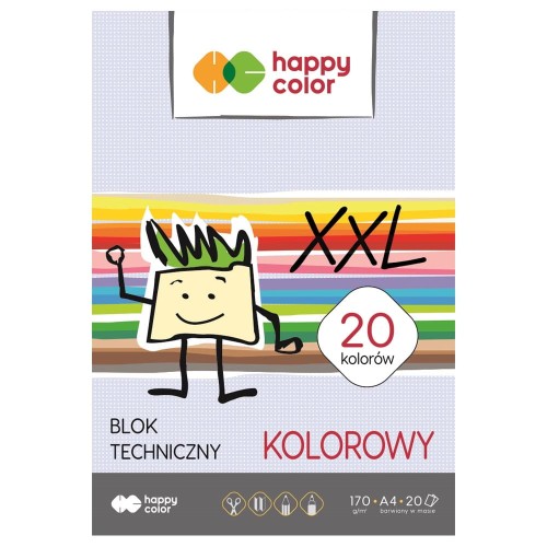 Blok techniczny kolorowy Happy Color XXL - A4, 170 g, 20 ark.