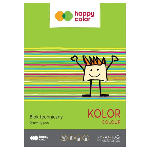 Blok techniczny kolorowy Happy Color - A4, 170 g, 10 ark.