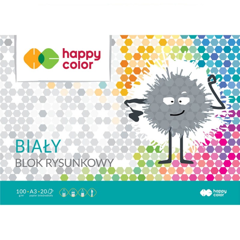 Blok rysunkowy Happy Color biały - A3, 100 g, 20 ark.