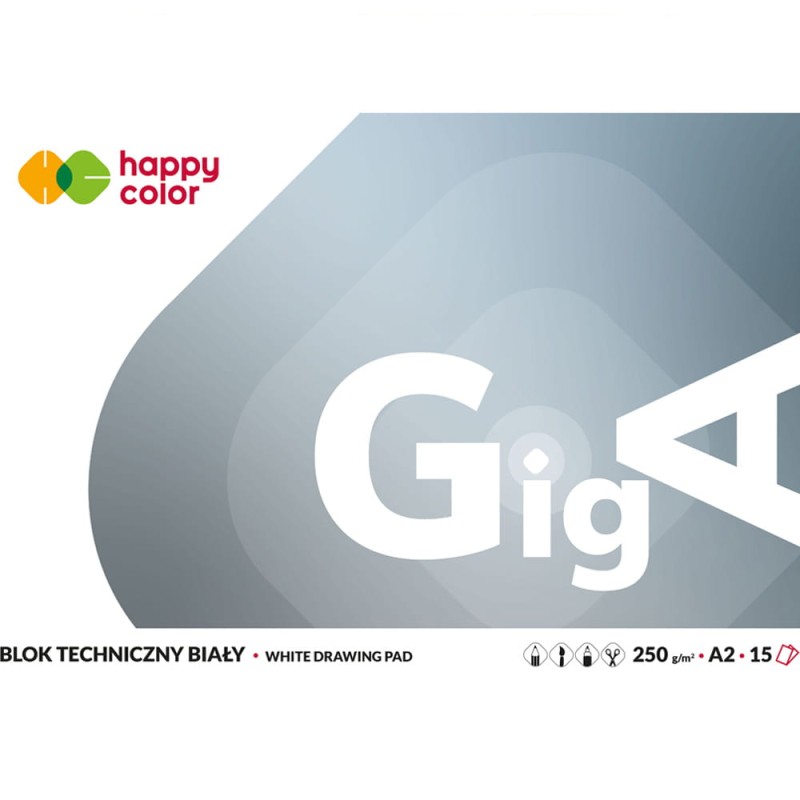 Blok techniczny Happy Color GigA biały - A2, 250 g, 15 ark.