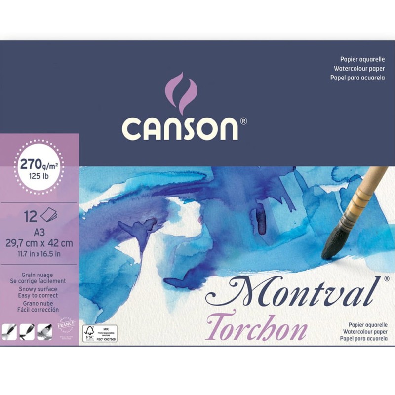 Blok do akwareli Canson Montval Torchon - 29.7 x 42 cm, 300 g, 12 ark.