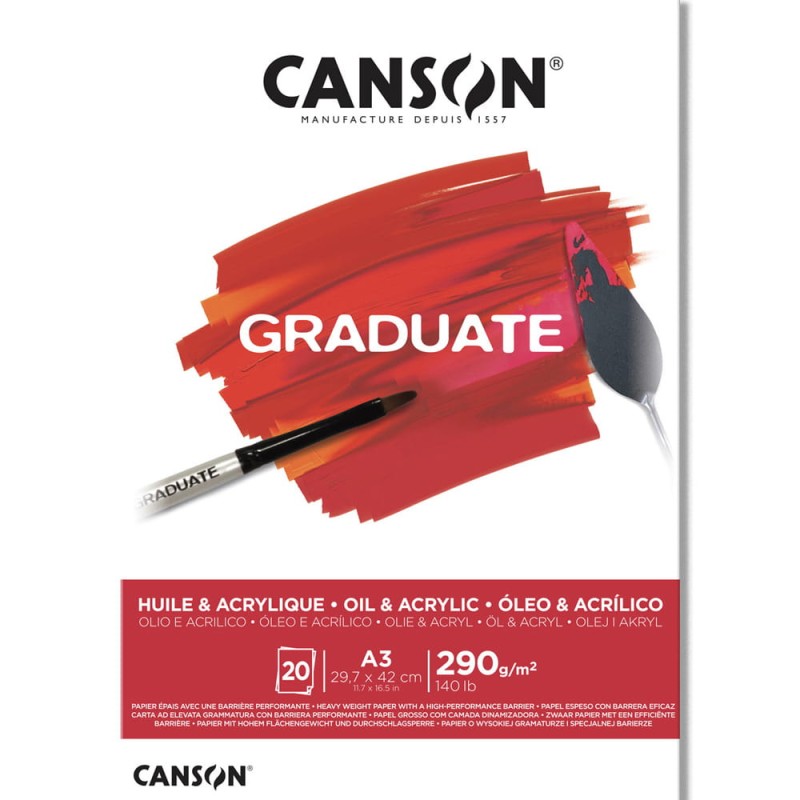 Blok do farb akrylowych i olejnych Canson Graduate - A3, 290 g, 20 ark.