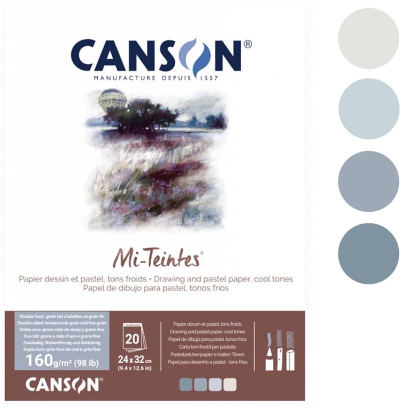 Blok do pasteli Canson Mi-Teintes - 24 x 32 cm, 160 g, 20 ark., odcienie szarości
