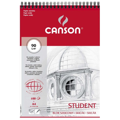 Blok szkicowy Canson Student spirala - A4, 90 g, 100 ark.