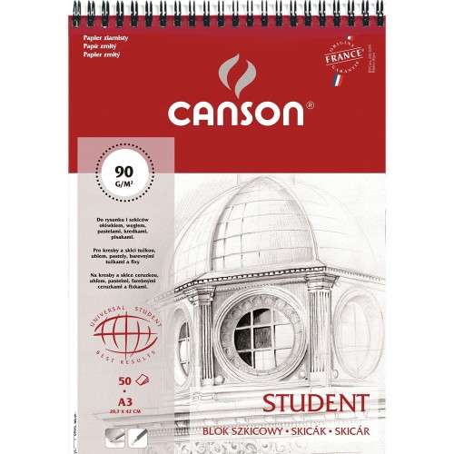 Blok szkicowy Canson Student spirala - A3, 90 g, 50 ark.