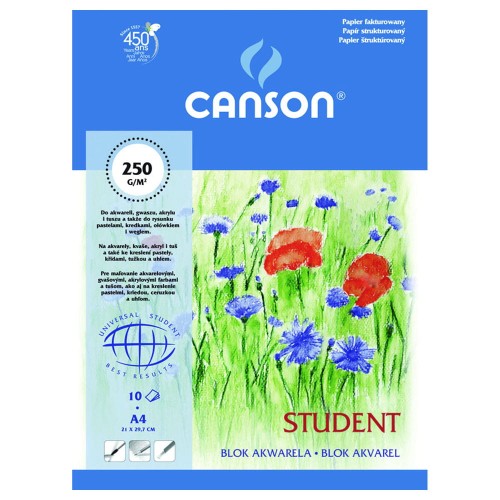 Blok do akwareli Canson Student - A4,  250 g, 10 ark.