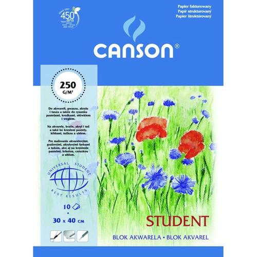 Blok do akwareli Canson Student - 30 x 40 cm,  250 g, 10 ark.