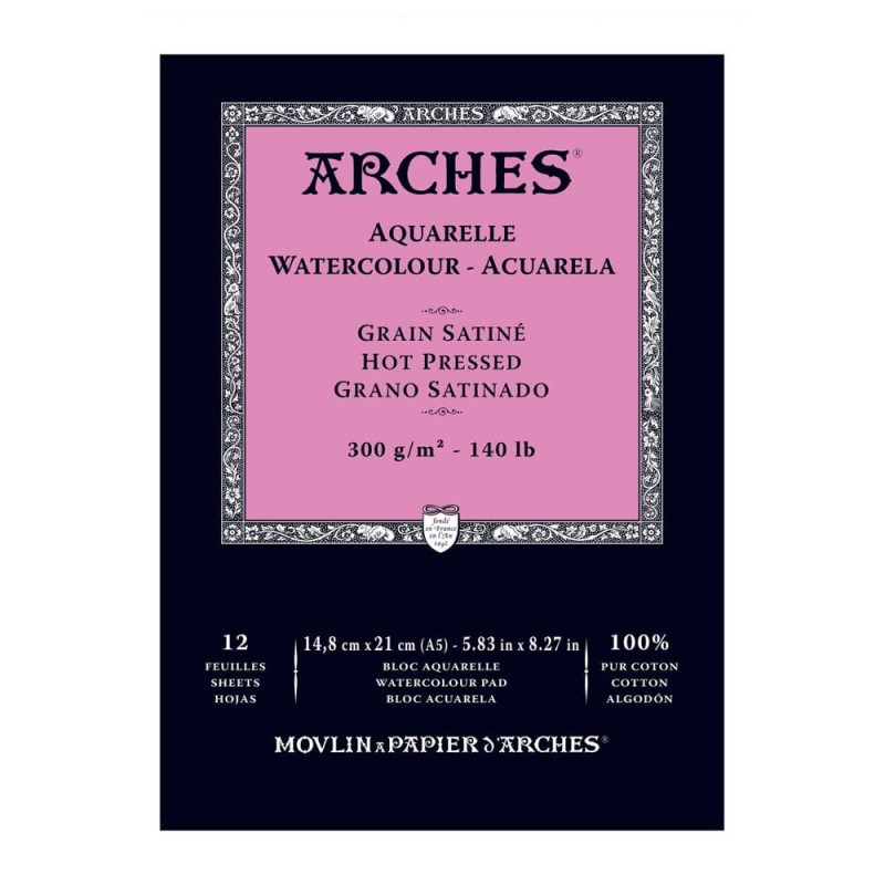 Blok do akwareli Arches Grain Satine - A5, 300 g, 120 ark., hot pressed