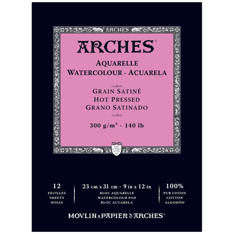 Blok do akwareli Arches Grain Satine - 23 x 31 cm, 300 g, 20 ark., hot pressed