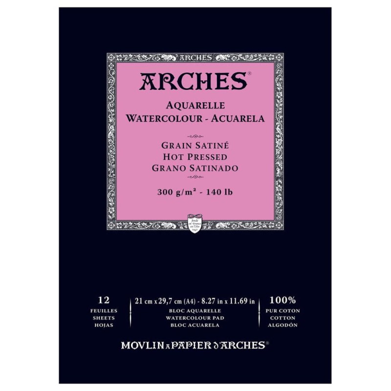 Blok do akwareli Arches Grain Satine - A4, 300 g, 20 ark., hot pressed