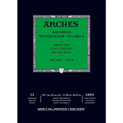 Blok do akwareli Arches Grain Fin - A3, 300 g, 12 ark., 100% bawełny, cold pressed