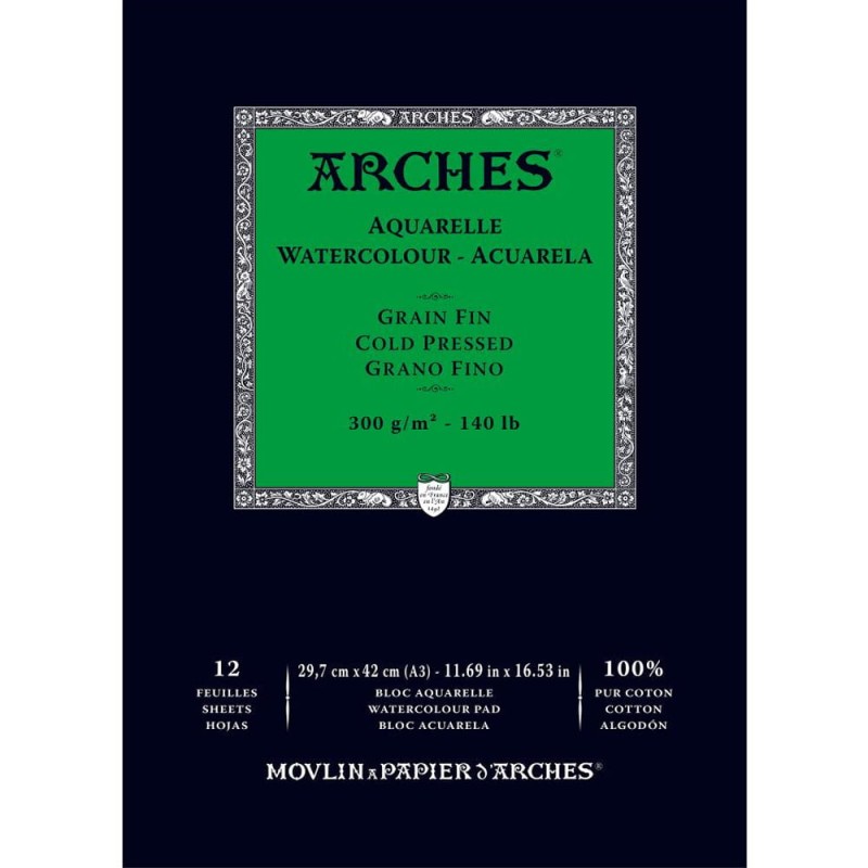 Blok do akwareli Arches Grain Fin - A3, 300 g, 12 ark., 100% bawełny, cold pressed 1