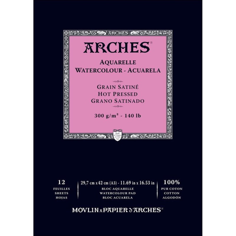 Blok do akwareli Arches Grain Satine - A3, 300 g, 20 ark., hot pressed