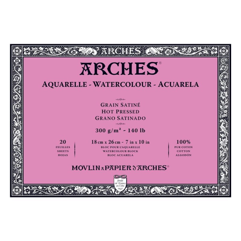 Blok do akwareli Arches Grain Satine - 18 x 26 cm, 300 g, 20 ark., hot pressed 1
