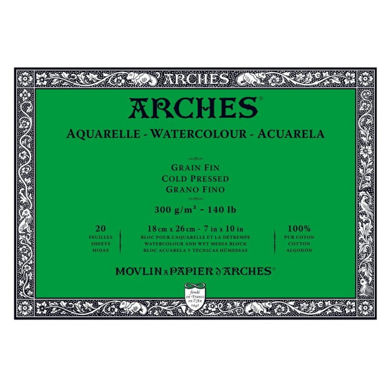 Blok do akwareli Arches Grain Fin - 18 x 26 cm, 300 g, 20 ark., cold pressed