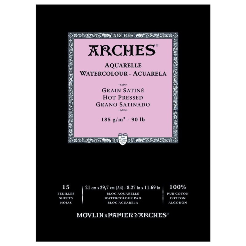 Blok do akwareli Arches Grain Satine - A4, 185 g, 15 ark., hot pressed