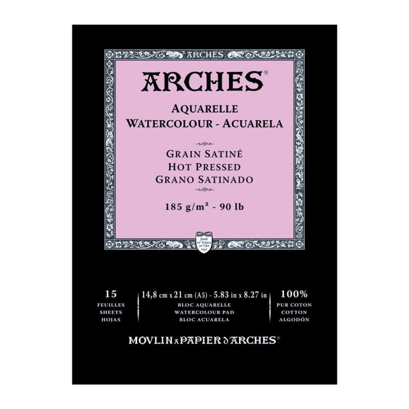 Blok do akwareli Arches Grain Satine - A5, 185 g, 15 ark., hot pressed