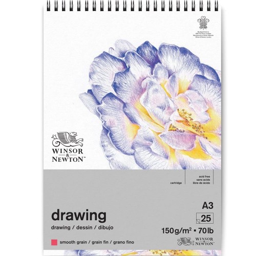 Blok do rysunku Winsor & Newton Drawing Smooth spirala - A3, 150 g, 25 ark.