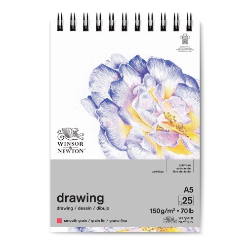 Blok do rysunku Winsor & Newton Drawing Smooth spirala - A5, 150 g, 25 ark.