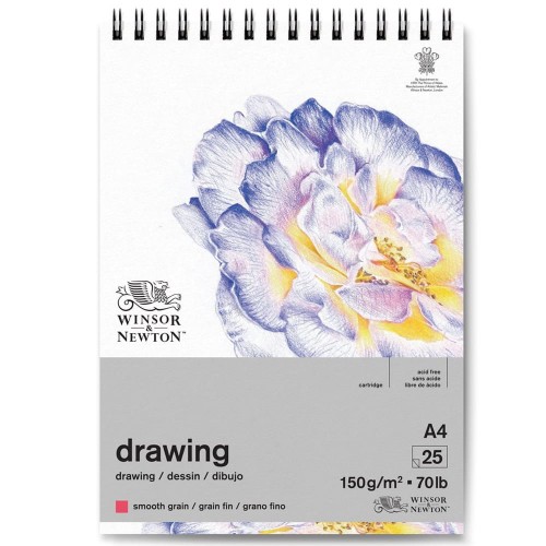 Blok do rysunku Winsor & Newton Drawing Smooth spirala - A4, 150 g, 25 ark.