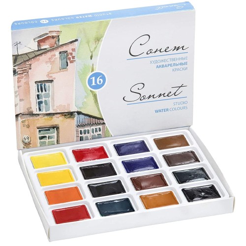 Zestaw farb akwarelowych Sonnet karton 16 szt 