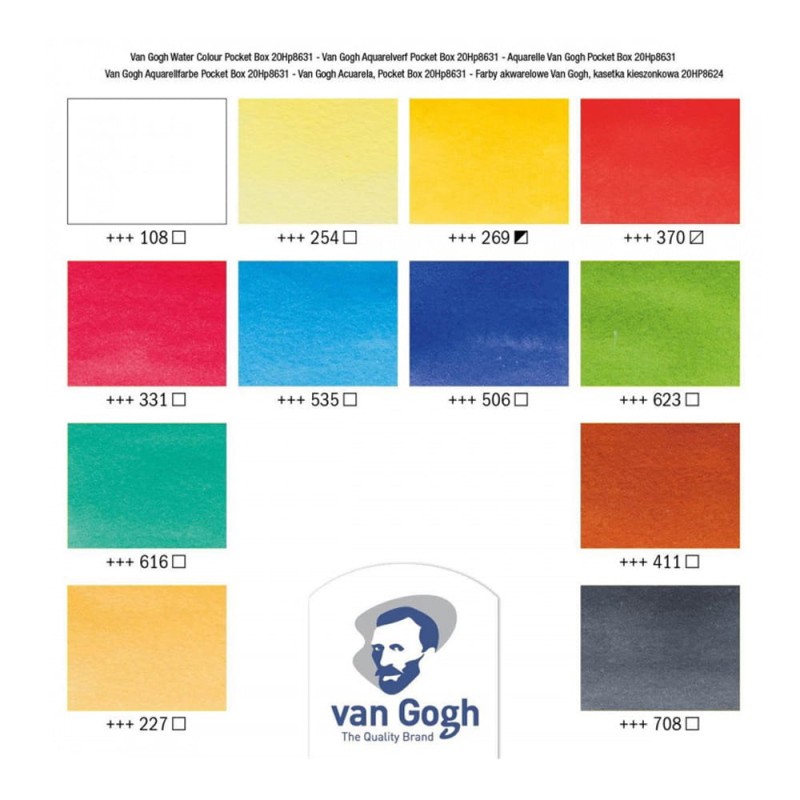 Farby akwarelowe Van Gogh zestaw Pocket Box 12 kostek Talens - Basic Colours