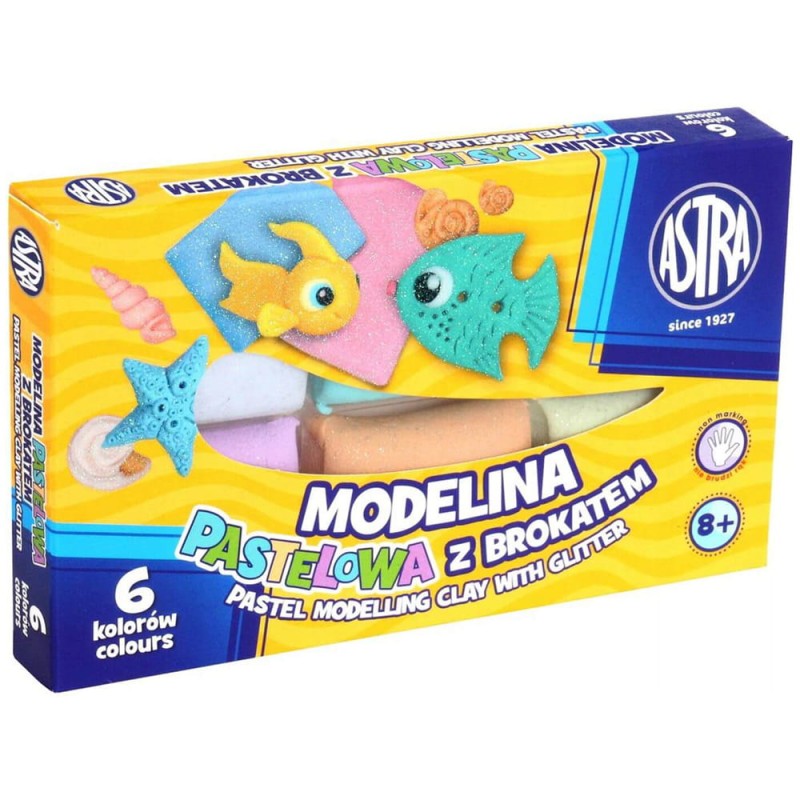 Modelina pastelowa z brokatem Astra - 6 kolorów