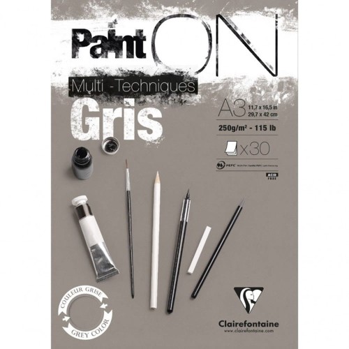 Blok mix media Clairefontaine Paint On Gris - A3, 250 g, 30 ark.