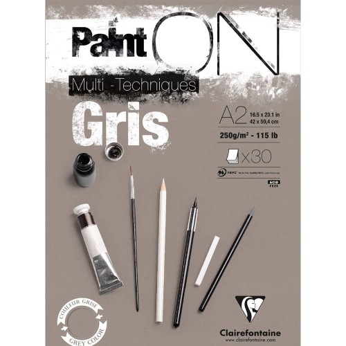 Blok mix media Clairefontaine Paint On Gris - A2, 250 g, 30 ark. 