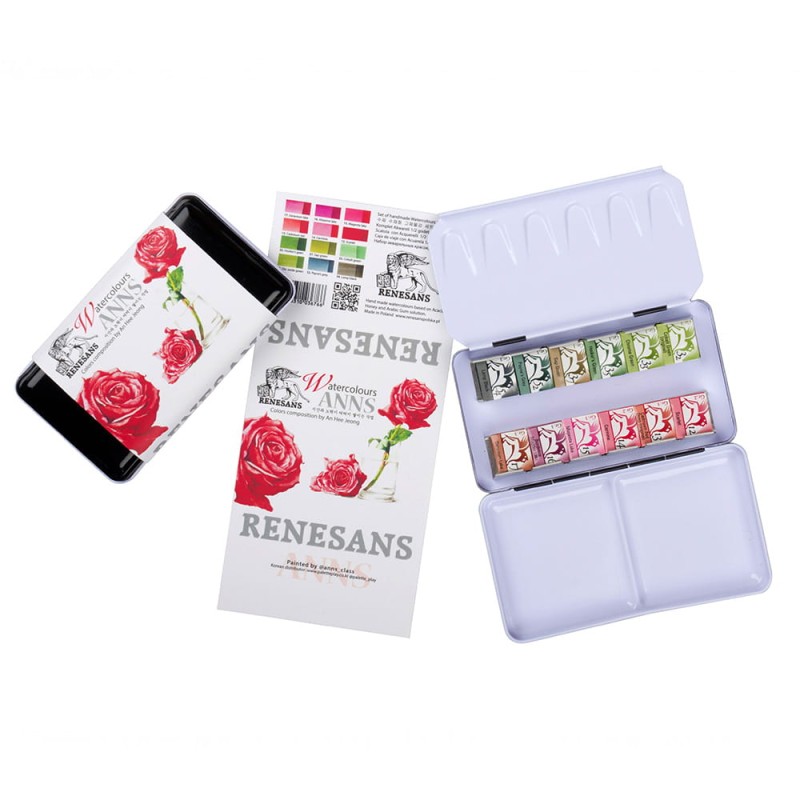 Zestaw akwareli Renesans Róża półkostki metal 12 szt