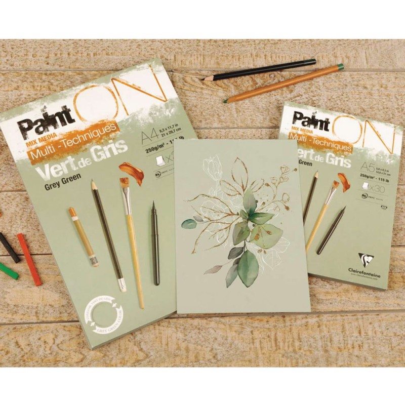 Blok mix media Clairefontaine Paint On Vert de Gris - A3, 250 g, 30 ark.