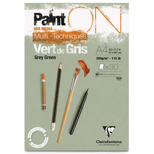 Blok mix media Clairefontaine Paint On Vert de Gris - A4, 250 g, 30 ark.