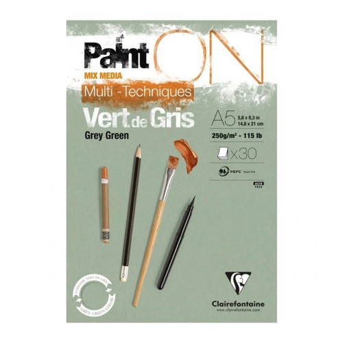 Blok mix media Clairefontaine Paint On Vert de Gris - A5, 250 g, 30 ark.