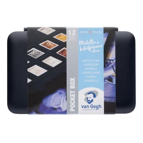 Farby akwarelowe Van Gogh zestaw Pocket Box 12 kostek Talens - Metallic & Interference