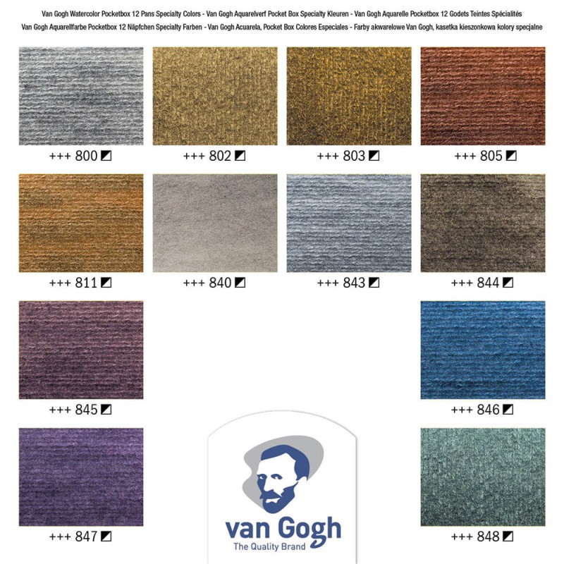 Farby akwarelowe Van Gogh zestaw Pocket Box 12 kostek Talens - Metallic & Interference