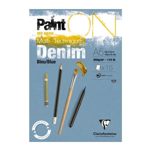 Blok mix media Clairefontaine Paint On Denim Blue - A5, 250 g, 15 ark.