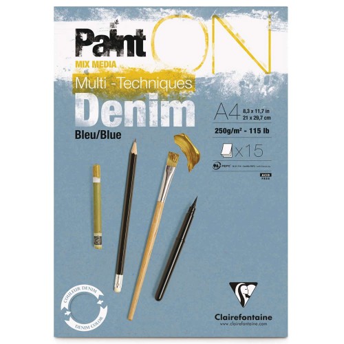 Blok mix media Clairefontaine Paint On Denim Blue - A4, 250 g, 15 ark.